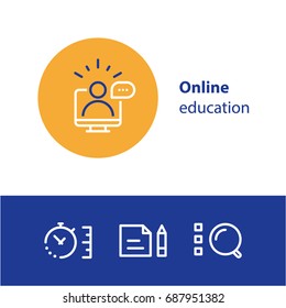 Educational Resources Vector Line Icon Set, Online Learning Courses, Distance Education, E-learning Tutorials