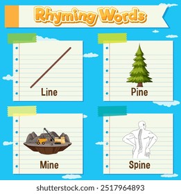 Educational rhyming words with visual examples