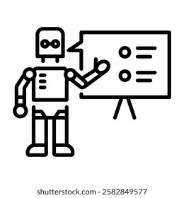 Educational robot giving a lecture, line style icon 
