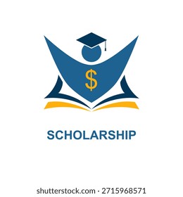 Educational scholarship logo concept vector illustration on white background. Books, dollar symbol and graduation hat in flat design.
