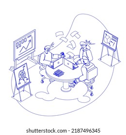 Educational and Self-Development Concept Illustrations. Different people inolved in work process. Concept for trainings, office work, online