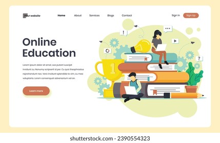 Educational and Self-Development Concept Illustrations. Different people inolved in education process. Concept for trainings, seminars, back to school, online courses.