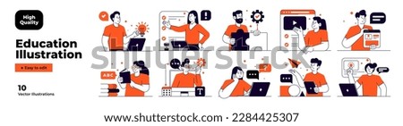Educational and Self-Development Concept Illustrations. Different people inolved in education process. Concept for trainings, seminars, back to school, online courses. Vector illustration