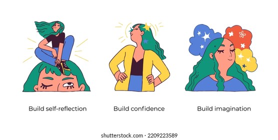 Educational and Self-Development. Concept for trainings, seminars, online courses. Build self-reflection, Build confidence, Build imagination. Visual stories collection