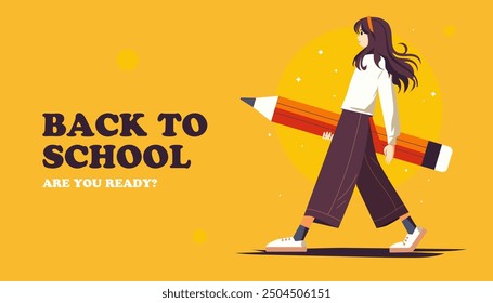 Educational and Self-Development. Girl go to school. Concept for trainings, seminars, back to school, online courses, vector illustration.