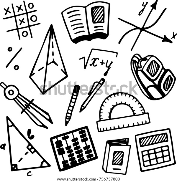 Educational set. Mathematics.\
Vector illustrations. Accessories for the school, university and\
college.