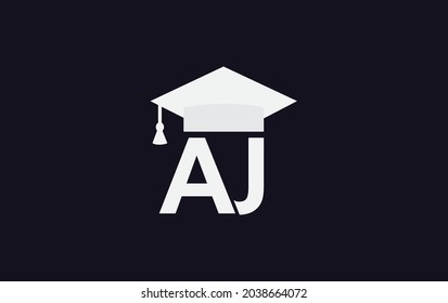 Educational sign and graduation cap by AJ letter. Education learner