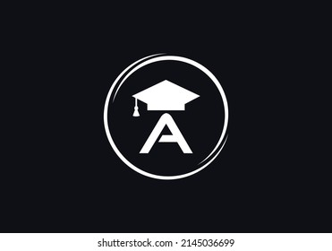 Signo educativo y tapón de graduación con el vector letra y alfabetos