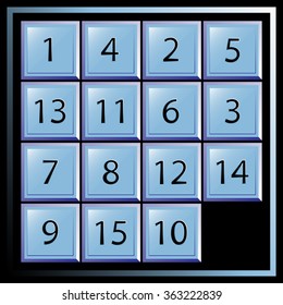 educational slide puzzle game, composed of fifteen blue squares