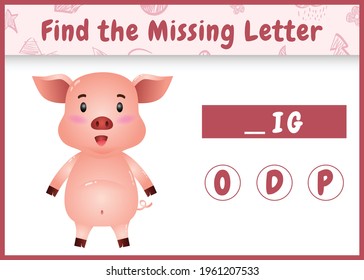 educational spelling game for kids find missing letter with a cute pig