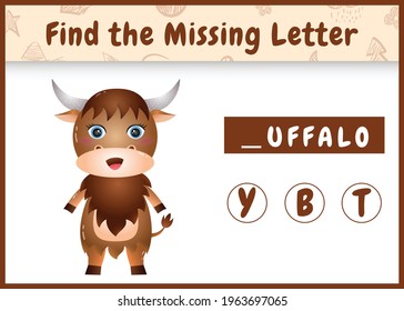 educational spelling game for kids find missing letter with a cute buffalo