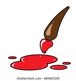Educational supplies. Icon brush with spots of red paint. Silhouettes art brushes and stains of red paint. Vector illustration icon brush.