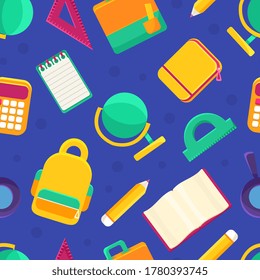 Educational Supplies Seamless Pattern, Back to School Design Element Can Be Used for Fabric, Website, Wallpaper Vector illustration