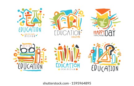 Educational and Teacher Day Labels and Badges Original Design Vector Set