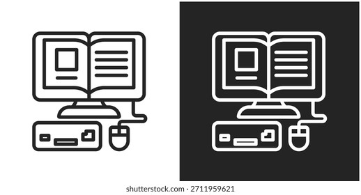 Icono De Tecnología Educativa En Estilo De Línea En Blanco Y Negro