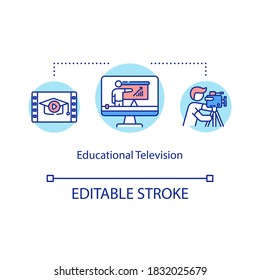 Educational television concept icon. Distance education. Learning TV shows and programs for student idea thin line illustration. Vector isolated outline RGB color drawing. Editable stroke