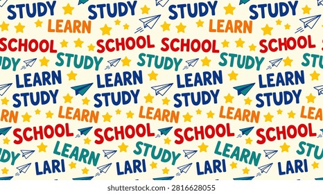 Educational theme background with school study learn words paper airplanes and stars for learning and academic pursuits.