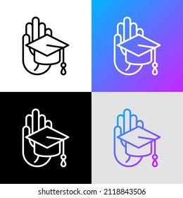 Educational tolerance thin line icon: graduation cap in hand. Modern vector illustration.