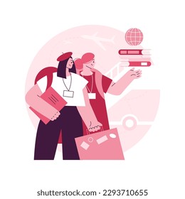 Educational tourism abstract concept vector illustration. International edu tourism, education abroad, entertaining studying, exchange student, vacation, group in airport abstract metaphor.