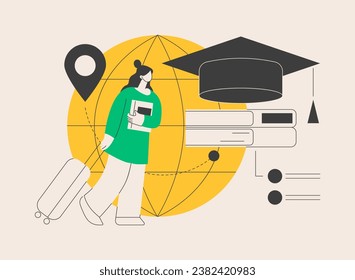 Educational tourism abstract concept vector illustration. International edu tourism, education abroad, entertaining studying, exchange student, vacation, group in airport abstract metaphor.