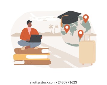 Bildungstourismus isolierte Konzept Vektor-Illustration. Internationaler Studientourismus, Ausbildung im Ausland, unterhaltsames Studium, Austauschstudierende, Urlaub, Gruppe in Flughafen Vektorkonzept.