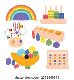 Educational toys for children. Vector illustration of eco children games. Insulated children toy. Flat style.