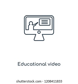 Educational video concept line icon. Linear Educational video concept outline symbol design. This simple element illustration can be used for web and mobile UI/UX.