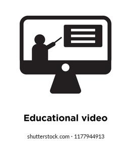 Educational video icon vector isolated on white background, logo concept of Educational video sign on transparent background, filled black symbol