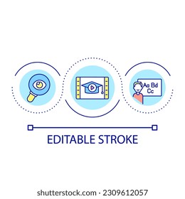 Educational video loop concept icon. Online visual content for learning. Search for information abstract idea thin line illustration. Isolated outline drawing. Editable stroke. Arial font used