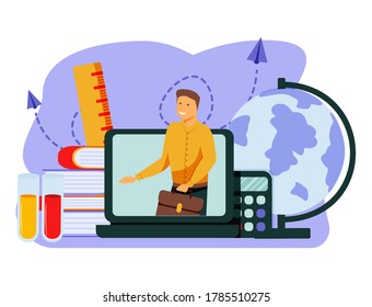 	
Educational web seminar, internet classes, professional personal teacher service icon. Webinar, digital classroom, online teaching metaphors. Vector isolated concept metaphor illustrations