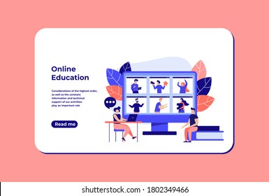 Educational webinar. Digital audience, Online class. The concept of modern education with a personal teacher. Vector illustration for landing page template.