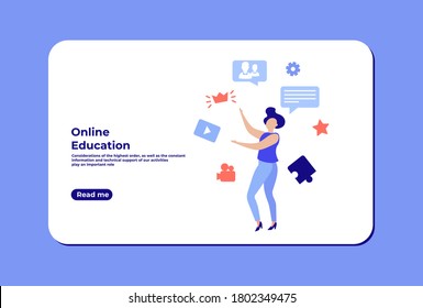 Educational webinar. Digital audience, Online class. The concept of modern education with a personal teacher. Vector illustration for landing page template.
