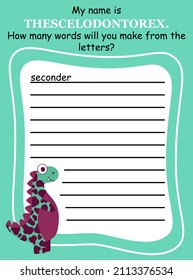 Educational word game with funny cartoon dinosaur vector illustration