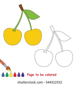 Educational worksheet to be colored by sample. Easy educational paint game for preschool kids. Simple kid coloring page with Cherry.
