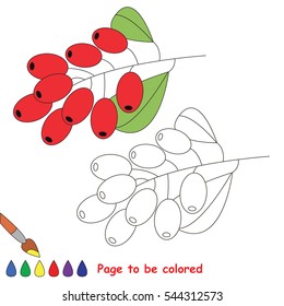 Educational worksheet to be colored by sample. Easy educational paint game for preschool kids. Simple kid coloring page with Barberry.