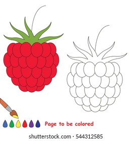 Educational worksheet to be colored by sample. Easy educational paint game for preschool kids. Simple kid coloring page with Raspberry.