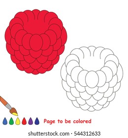 Educational worksheet to be colored by sample. Easy educational paint game for preschool kids. Simple kid coloring page with Raspberry.