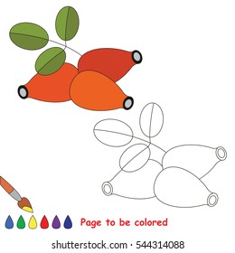 Educational worksheet to be colored by sample. Easy educational paint game for preschool kids. Simple kid coloring page with Dogrose.