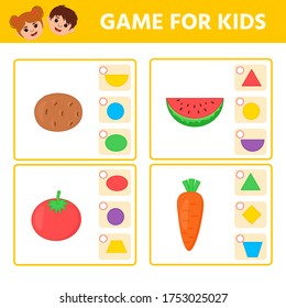 Educational worksheet for children. Game for Kids. Match of geometric figures and objects. Triangle, square, circle, rectangle. Worksheet for kids learning forms. Logic puzzle game