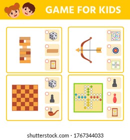 Educational worksheet for children. Game for Kids. Find matching item. Active board games. Activity  Worksheet for kids learning forms. Logic puzzle game. Vector illustration