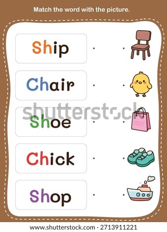 Educational worksheet designed for young learners to practice vocabulary and word recognition. This printable matching worksheet encourages children to match each word with the correct picture, helping develop early reading skills, language comprehension, and visual recognition.
