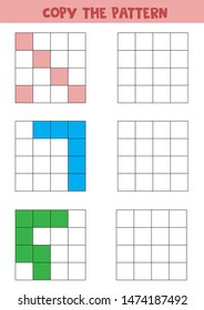Educational worksheet for kids. Copy the pattern. 