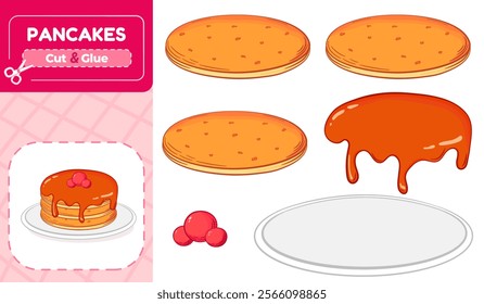 Educational worksheet for kids with cut and glue activity to create a colorful pancakes, perfect for learning and fun