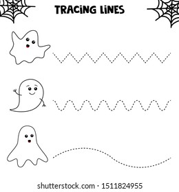 Educational Worksheet Kids Halloween Games Tracing Stock Vector ...