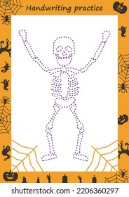 Educational worksheet for kids. Handwriting practice. Spider and his web. Trace the lines. Printable for halloween.