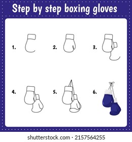 Hoja de trabajo educativa para niños. Ilustración de dibujo paso a paso. Guantes de boxeo. Página de actividades para la educación preescolar.