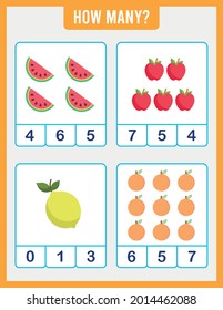 Educational Worksheet Preschool Children Count Fruits Stock Vector ...