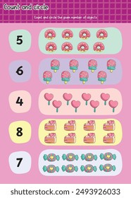Educational worksheet for preschool kids. Count  Math game for children.