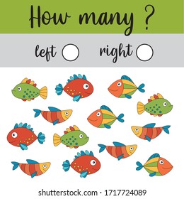 Educational worksheet for preschool kids. Left and right. Counting game for kids.