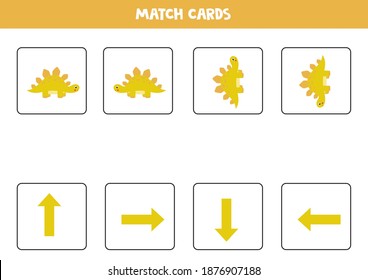 Educational worksheet for preschool kids. Match cards with cars. Spatial orientation. Left and right